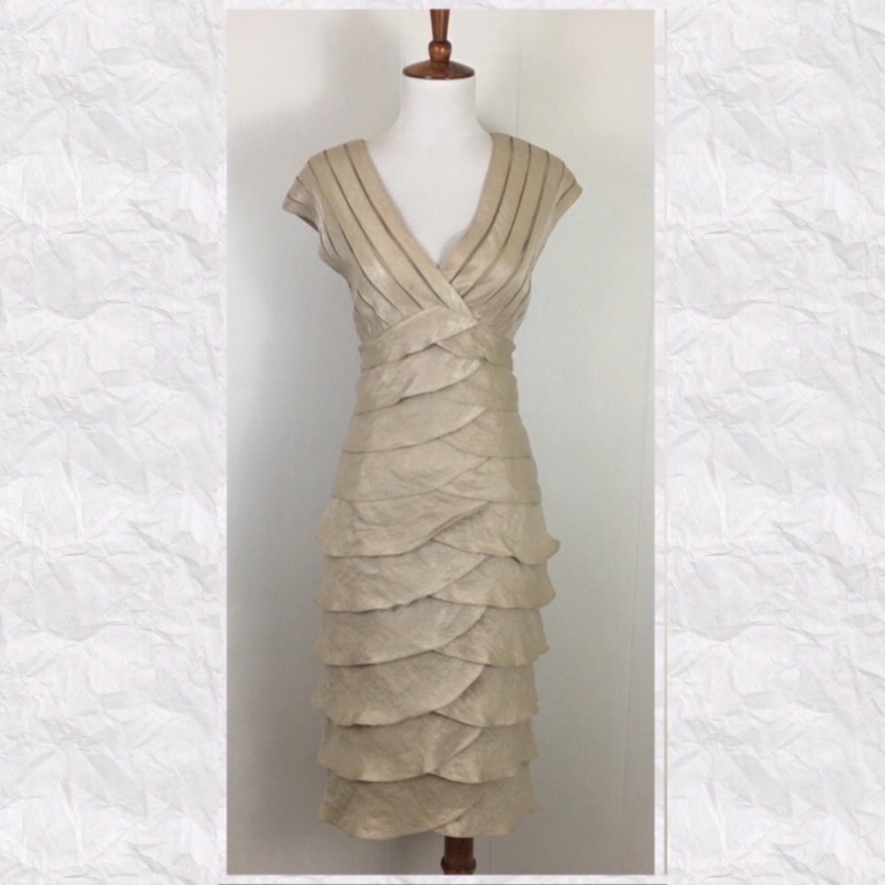 Adrianna Papell V-Neck Shutter Pleat Sheath Dress